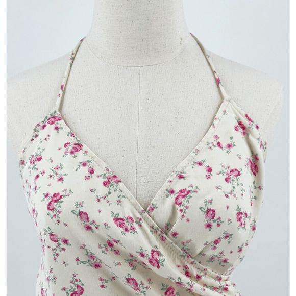 Zara Womens Floral Print Crop Top Medium Halter Cottage Boho Romantic Feminine - Picture 2 of 8